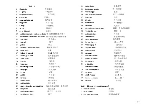 苏教版五年级英语下册 Unit  1-8词组