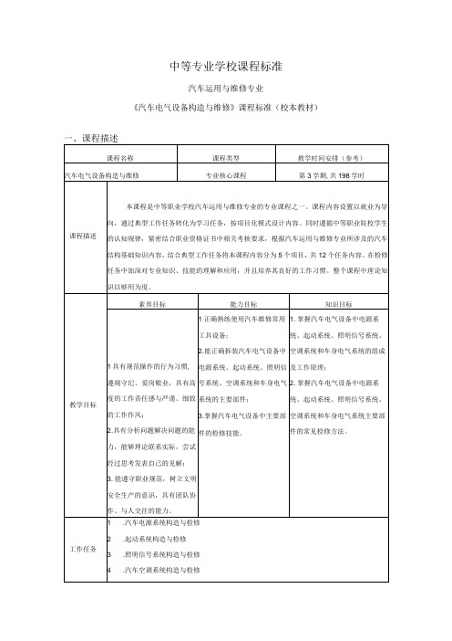 《汽车电气设备构造与维修》课程标准及电气素养,导入,评价