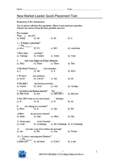 体验商务英语2 新版Quick_Placement_Test