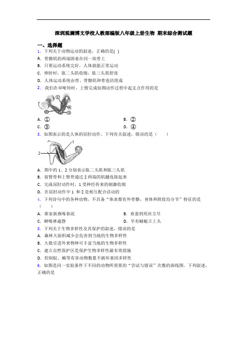 深圳观澜博文学校人教部编版八年级上册生物 期末综合测试题