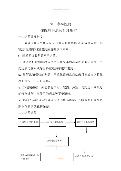 住院病房退药管理规定