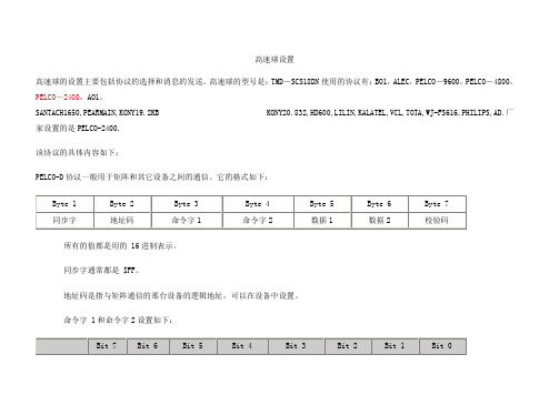 高速球设置 PELCO-D P