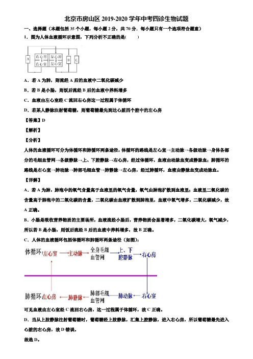 北京市房山区2019-2020学年中考四诊生物试题含解析