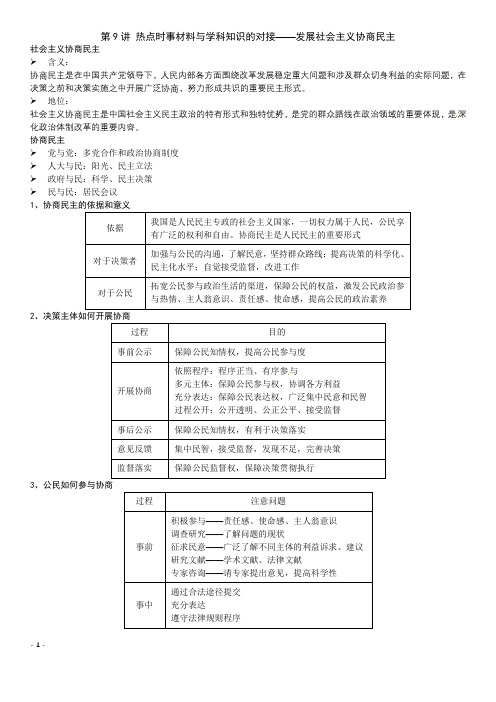 2018年高考政治第二轮总复习课程讲义：发展社会主义协商民主