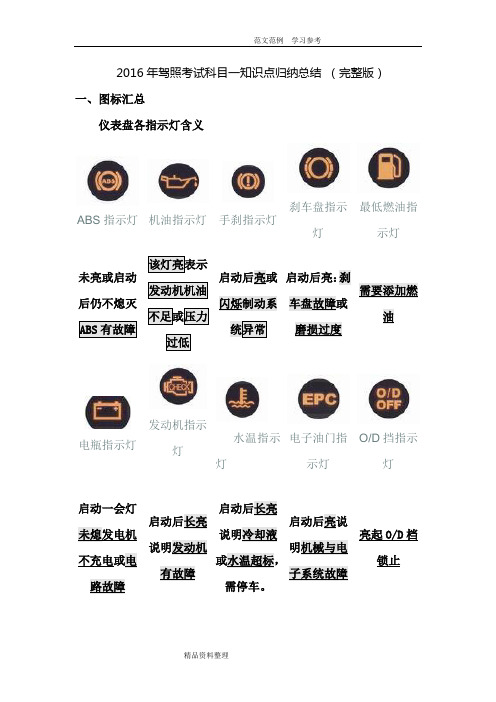 2016年驾照考试科目一知识点归纳总结_完整版