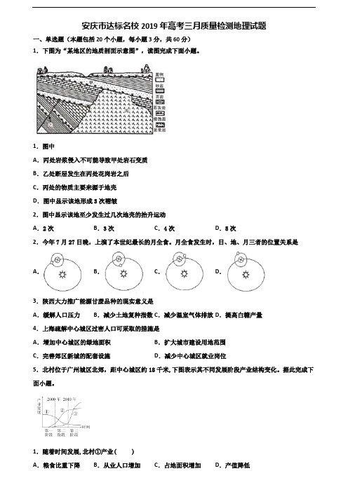 安庆市达标名校2019年高考三月质量检测地理试题含解析