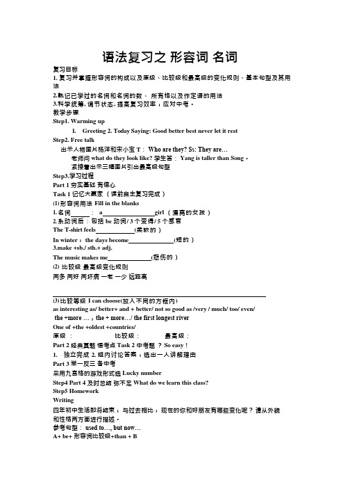 初中英语《语法复习之形容词 名词》优质课教案、教学设计