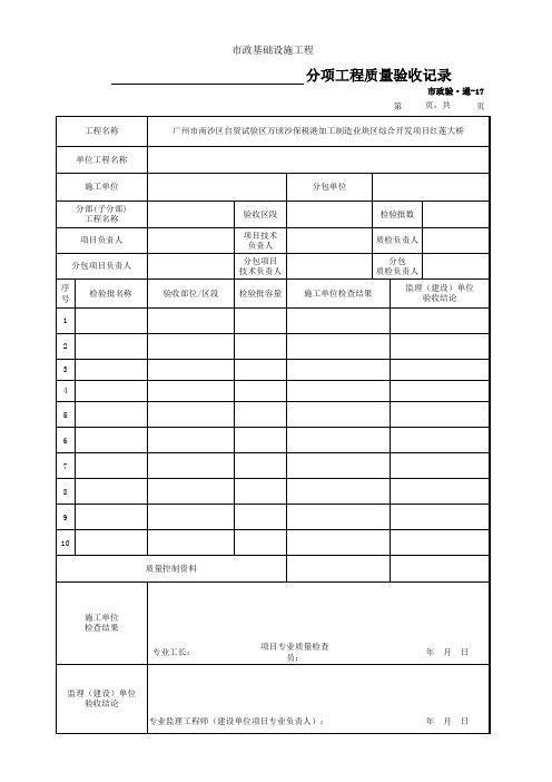 001-市政验·通-17 分项工程质量验收记录