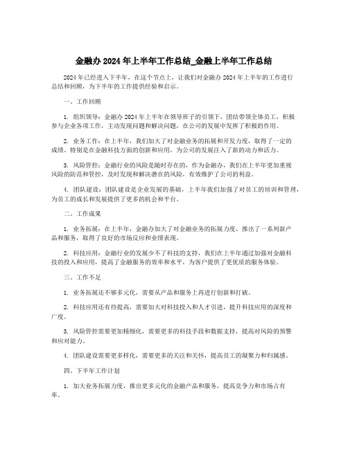 金融办2024年上半年工作总结_金融上半年工作总结