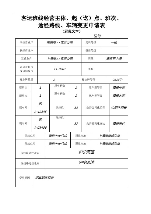 客运班线经营主体、起(讫)点、班次、