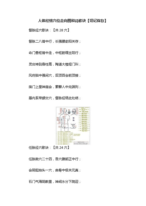 人体经络穴位走向图和诗歌诀【切记保存】