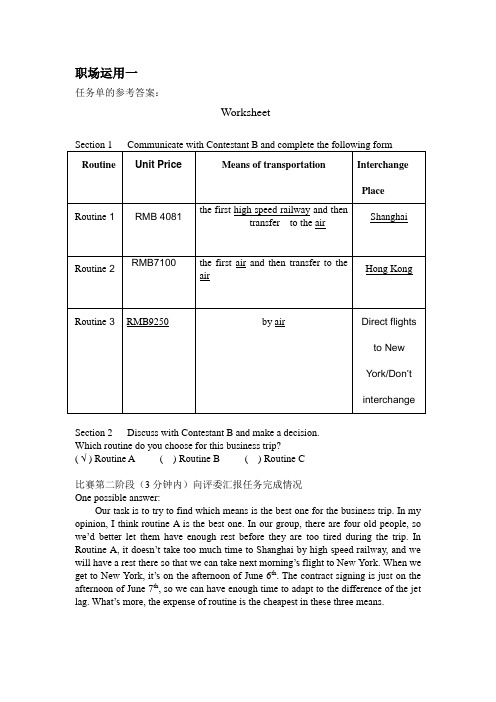 中等职业英语国赛职场运用题答案