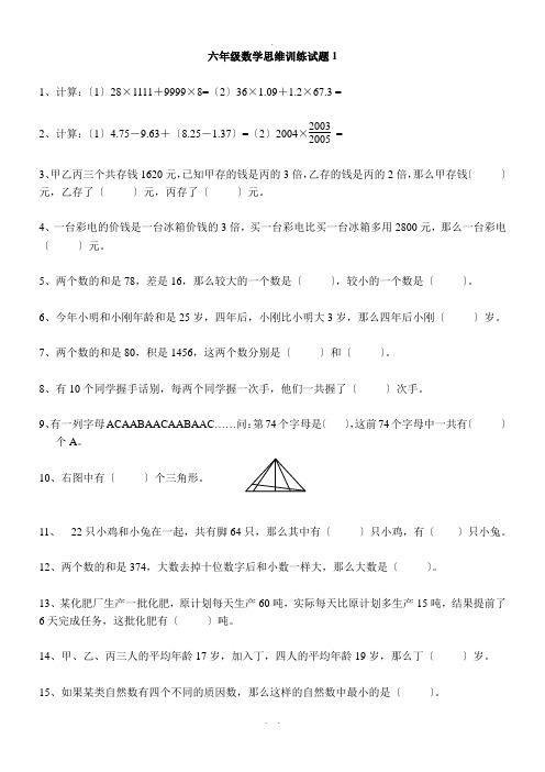 六年级数学思维训练试题[1]