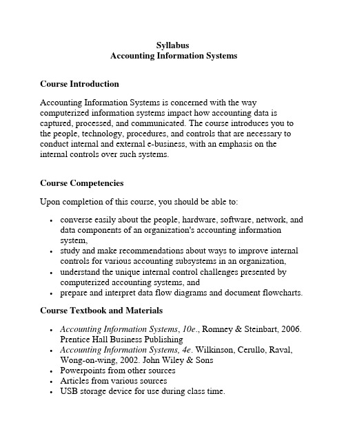 Syllabus Accounting Information Systems Course Int