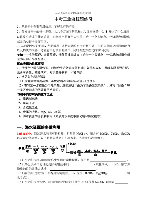 中考化学工业流程题复习专题