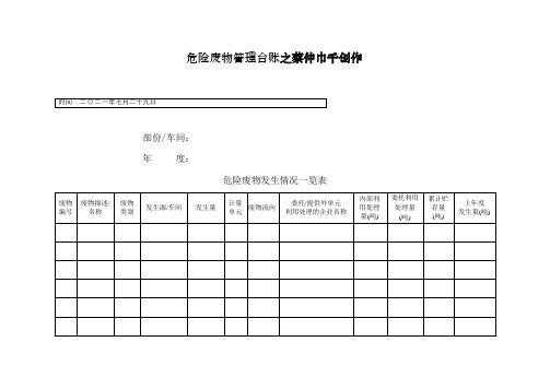 危险废物管理台账(样表)