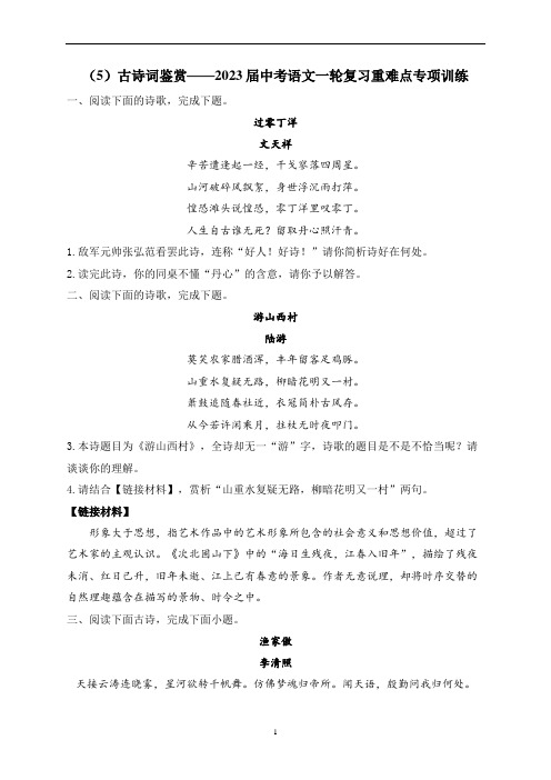 古诗词鉴赏——2023届中考语文一轮复习重难点专项训练(含解析)