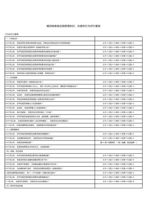 糖尿病患者自我管理-行为评价分量表