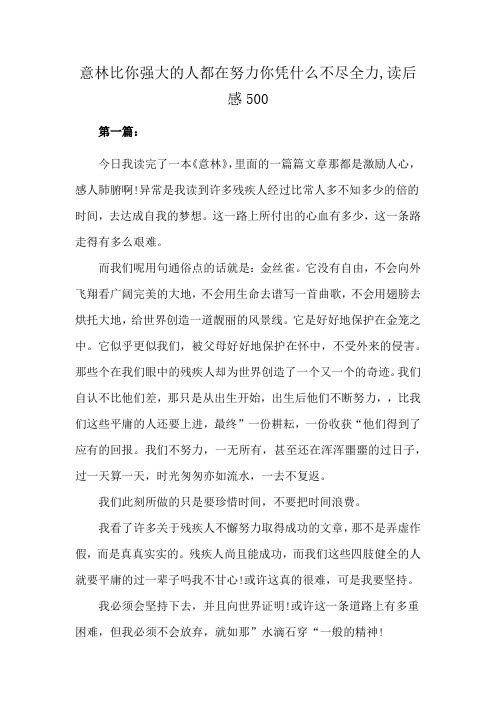 意林比你强大的人都在努力你凭什么不尽全力,读后感500