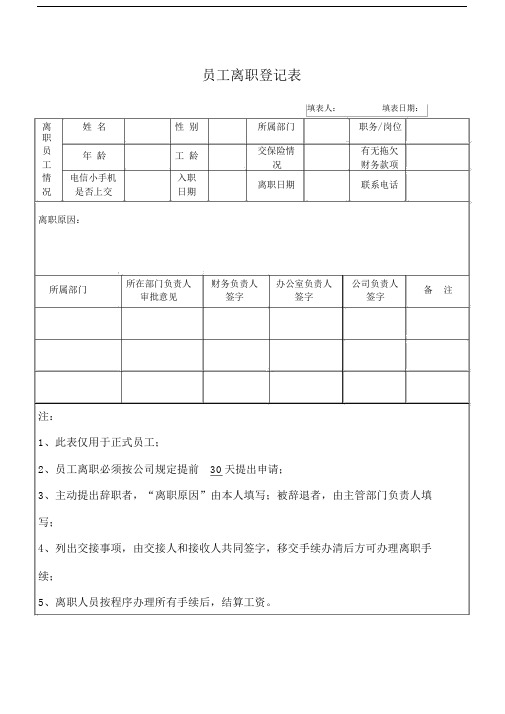 员工离职登记表格模板.docx