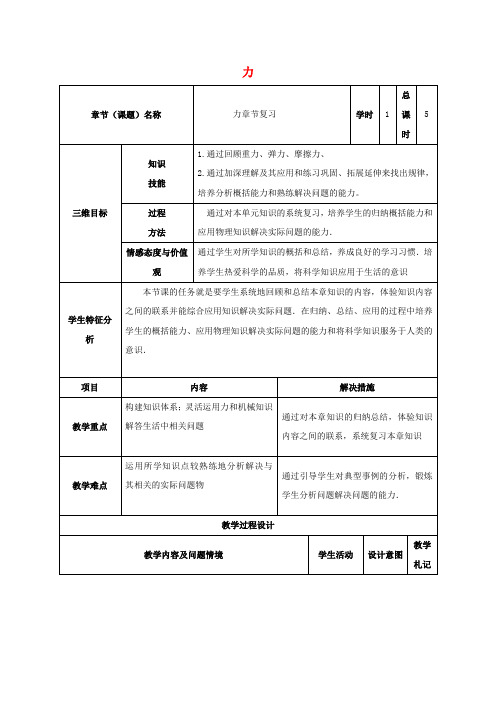 八年级物理下册7力复习教案(新版)新人教版