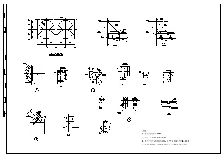 某钢结构雨篷节点构造cad施工详图