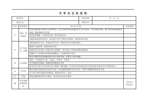 化工企业冬季安全检查表