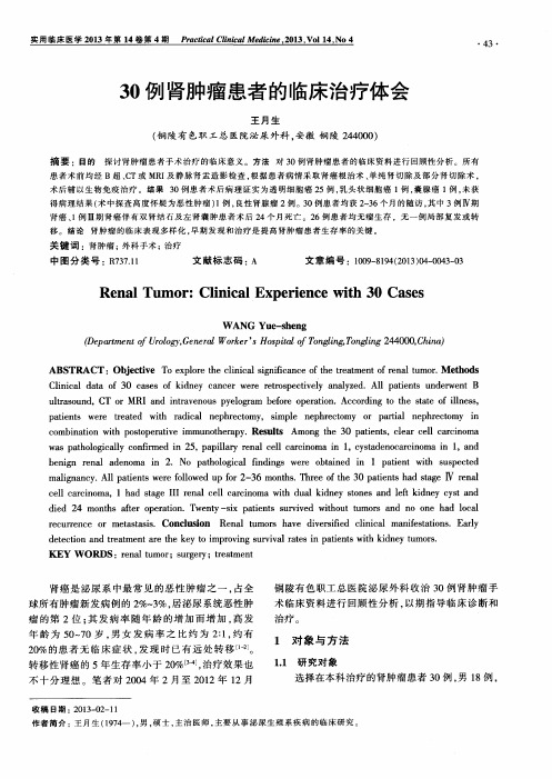 30例肾肿瘤患者的临床治疗体会