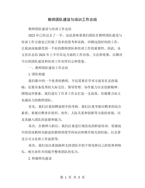 教师团队建设与培训工作总结