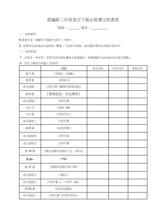 部编版二年级下册语文必背课文内容汇总及背诵检查表