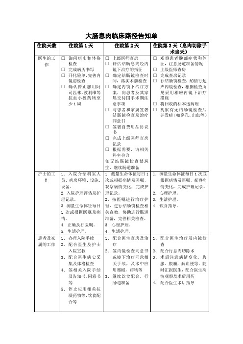 大肠息肉临床路径告知单