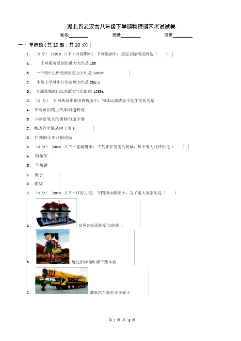 湖北省武汉市八年级下学期物理期末考试试卷