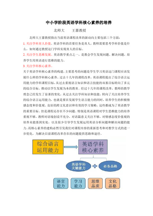 中小学阶段英语学科核心素养的培养