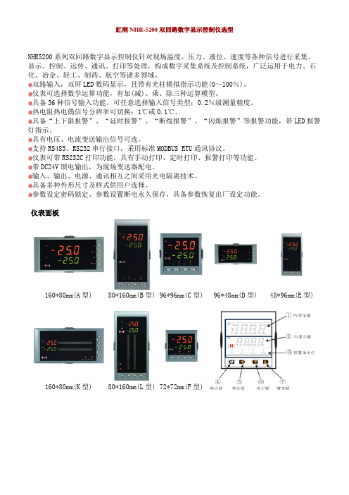 虹润NHR-5200双回路数字显示控制仪选型