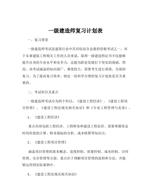 一级建造师复习计划表