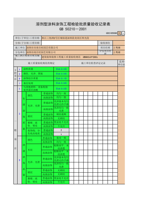 001-溶剂型涂料涂饰工程检验批质量验收记录表
