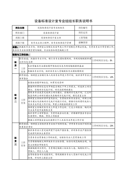 设备标准设计室专业组组长职务说明书