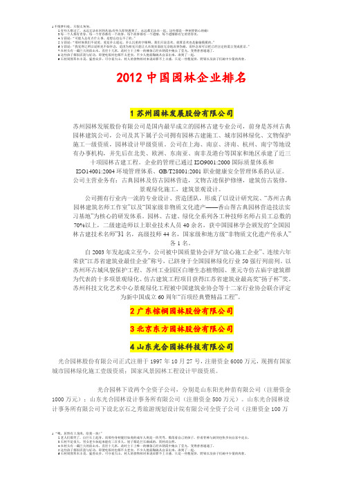 2012中国园林企业排名