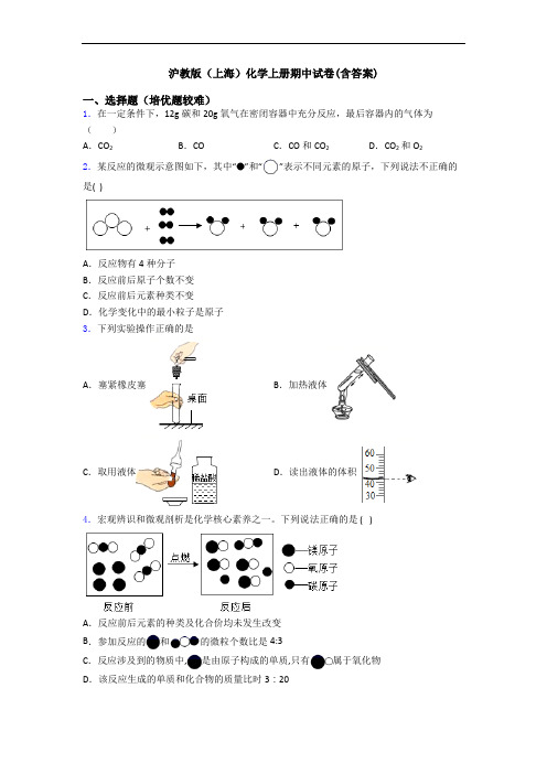 沪教版(上海)化学初三化学上册期中试卷(含答案)