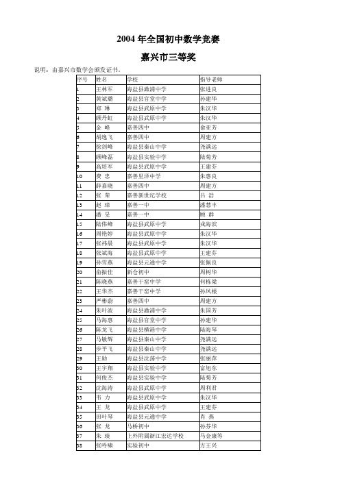 2004年全国初中数学竞赛