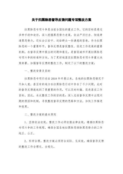 关于扫黑除恶督导反馈问题专项整改方案