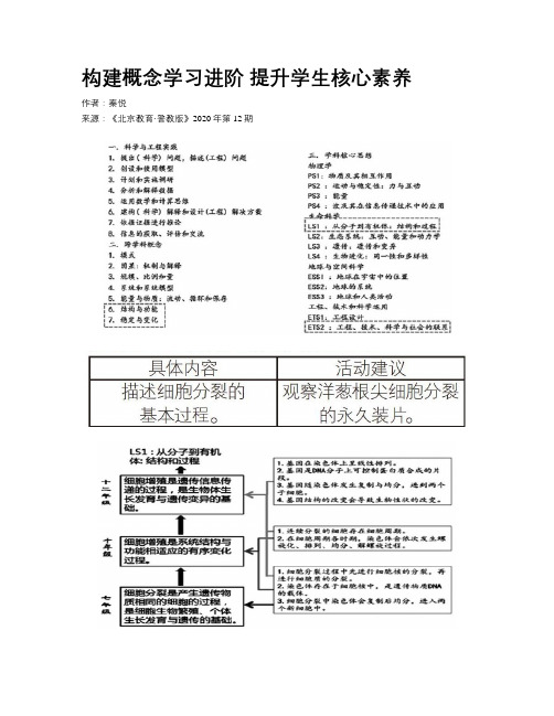 构建概念学习进阶 提升学生核心素养