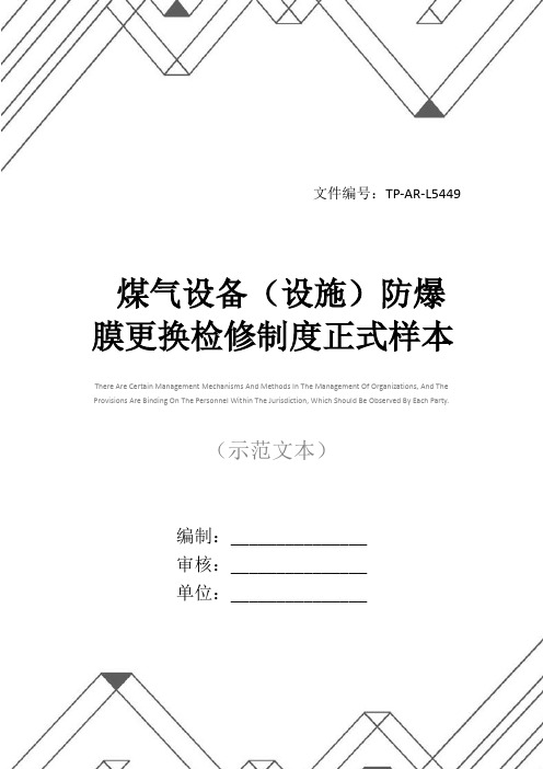 煤气设备(设施)防爆膜更换检修制度正式样本