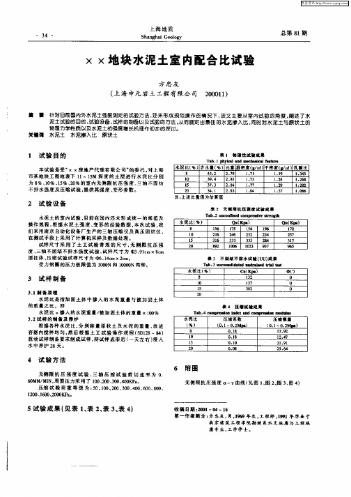 ××地块水泥土室内配合比试验