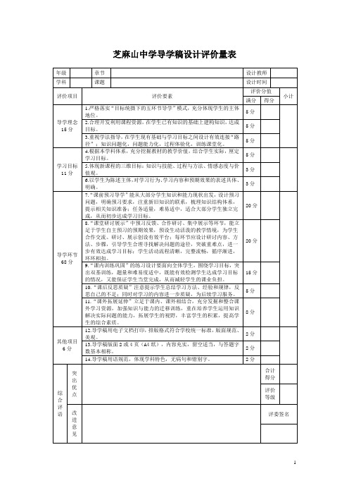 芝麻山中学常态化“比教学”评价量表