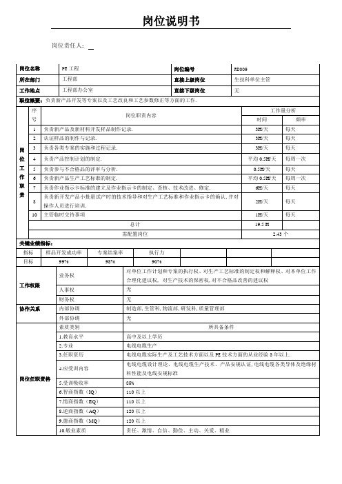 PE工程岗位职位说明职责内容全面