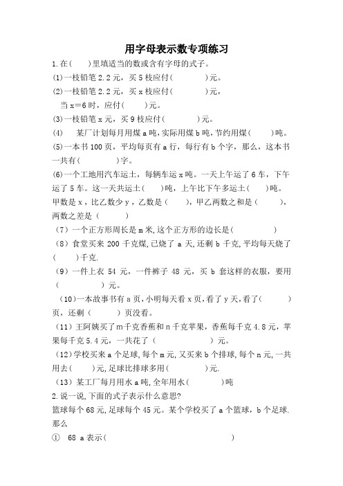 用字母表示数专项练习