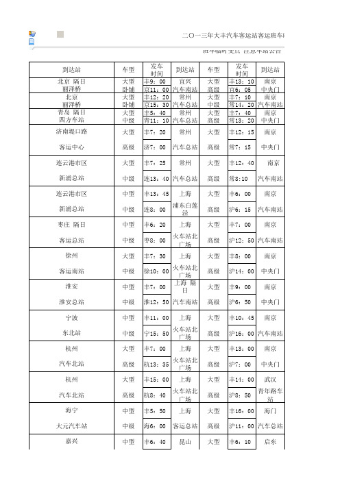 二〇一三年大丰汽车客运站客运班车时刻表