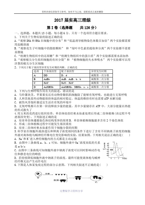 2017届高三理综试题
