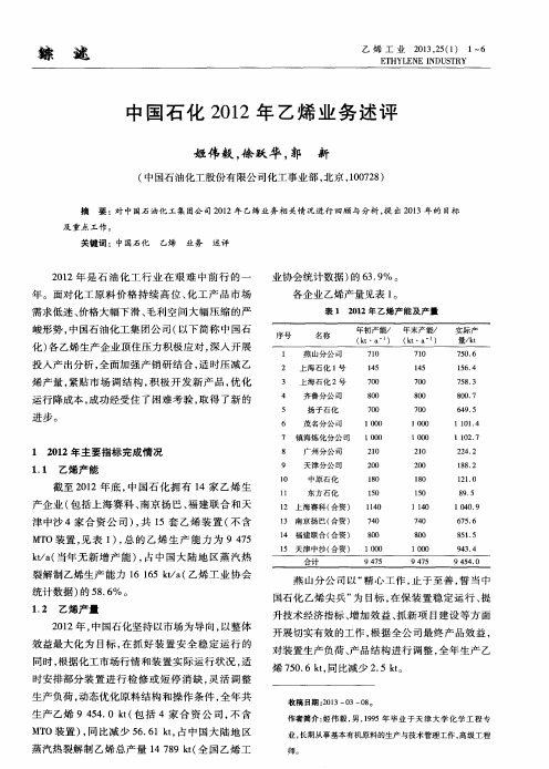 中国石化2012年乙烯业务述评